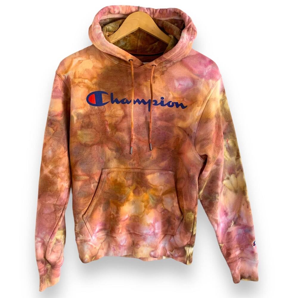 Champion Size Small‎ Upcycled Tie Dye Hoodie Sweatshirt Earth Tones Brown